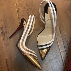 RARE Christian Louboutin Gold Slingbacks 👠 Red Sole • Box & Dust Bag